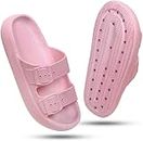 Double Buckle Sandals Adjustable EVA Comfort Flat Waterproof Rubber Cloud Slides Slippers for Women(Pink-8)