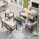 Aoxun 5 Pieces Patio Furniture Set Outdoor Aluminum Furniture Set with Waterproof Cover Patio Sectional Conversation Set with Coffee Table for Lawn, Garden, Backyard (Beige)