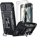 LeYi for iPhone SE 2020/2022 (2nd/ 3rd Gen) Case: iPhone 8/7 Case with 2 Packs Tempered Glass Screen Protector, Full Body Military-Grade, Hard Phone Case with Stand Ring for i Phone 8/7, Black