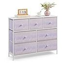 SONGMICS Brent Collection - Dresser for Bedroom, Chest of Drawers, Closet Organizer and Storage Cabinet with 7 Fabric Drawers, Metal Frame, Snow White and Pearl White ULTS117W03