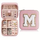 Personalized Initial Jewelry Organizer Package Box With Mirror, Travel Case For Ring Necklace Earrings Back To School Style For Teen Girls, Birthday Gifts For Girlfriend