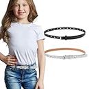 Amaxiu 2 Pack Thin Belt for Girls, Girl's Glitter Belt Cute Shiny PU Leather Belt Adjustable Waist Belt for Jeans Dress()
