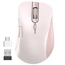 RAPIQUE Wireless Mouse, 2.4G Silent Computer Mice with USB Receiver & Type-C Adapter, Portable Mobile Optical Cordless Mouse for Laptop, PC, Desktop, MacBook, 3 DPI Adjustment Levels (Pink)