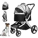 Betsocci Pet Stroller for dogs and cats zipperless with cat storage basket one-hand folding device dog stroller