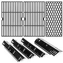Uniflasy Grill Replacement Parts for Dyna Glo DGH450CRP 4 Burner Grill,Grill Part Kit for Dyna-Glo 4 Burner Grill,4-Pack Porcelain Steel Grill Heat Plates, 3-Pack Cast Iron Cooking Grates