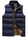 Flygo Men's Winter Warm Outdoor Padded Puffer Vest Thick Fleece Lined Sleeveless Jacket (Style 03 Blue, X-Large)