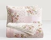 Chezmoi Collection Rosy 3-Piece Queen Size Printed Patchwork Cotton Quilt Set - Pink Flower Floral Striped Polka Dots - Stone Washed Lightweight Bedspread, Queen Size