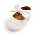 MASOCIO Baby Girl Shoes Infant Girls First Walking Pram Crib Bow Christening Mary Jane Shoes Size 3 UK Child 6-12 Months White