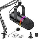 TECURS RGB Gaming Streaming Recording PC Microphone Kit,USB Condenser Computer Mic Bundle for Podasts,Audio,Vocal,Video on Mac/Desktop/Laptop,with Boom Arm Stand