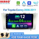 4+64GB For Toyota Camry 2006-2011 Car Radio Android 12 Head Unit Carplay GPS DSP