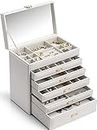 Vlando 6 Tier Huge Jewelry Boxes & Organizers，Mirror Necklace Storage Armoires Jewerly Organizator Earring Box, White