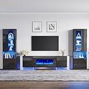 AMERLIFE 70" Modern Fireplace TV Stand with 36" Electric Fireplace & 2 Large Storage LED Bookcases, 3 Piece Living Room Entertainment Center Set for TVs Up to 80in, All Black