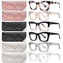 CCVOO 6 Pack Oprah Style Reading Glasses for Women Blue Light Blocking Computer Square Readers with Spring Hinge Men (A1 Mix, 1.5)