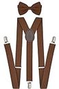 trilece Suspenders and Bow Tie for Men - Adjustable Y Back 1 inch Men's Suspenders and Bowtie Set - Heavy Duty Strong Clips, Brown, Adjustable