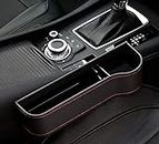 VINSU Leather Car Side Organizer For Driver Seat Gap Filler Console Side Pocket With Bottle Cans Holder,Space Saving Rack Holding Cards,Phones,Keys,Coins (Black/Driver Side/ 27X8X17Cm) (Pack Of -1Pc)