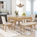 6-Piece Dining Table Set with Upholstered Dining Chairs W/ Bench,Farmhouse Style