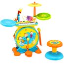 2-in-1 Kids Electronic Drum Kit Music Instrument Toy w/ Keyboard Microphone Blue