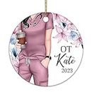 HYTURTLE Personalized Occupational Therapist Ornament Gifts for OT OTA Medical Workers - Birthday Christmas Ornament Tree Hanging Decoration Gifts for Healthcare Workers - Circle Ceramic Ornament