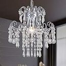 Q&S Mini Crystal Chandelier Modern Chrome Princess House Crystal Small Pendant Light Ceiling Fixture for Nursery Girls Room Hallway Entryway Dining Room Kitchen Office UL Listed