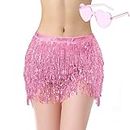 YYBD Pink Sequin Tassel Fringe Skirt Belly Dance Hip Skirt Women Girls Dance Skirts with Heart Sunglasses Summer Costume Set for Mom Gift Summer Luau Party Outfit Accessories