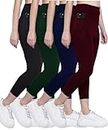 MEGASKA Dry Fit Active Gym Leggings with Pockets for Women, High Waisted Tummy Control Workout Yoga Track Pants (4 Pack Combo)_Black-BottleGreen-NavyBlue-Wine-L