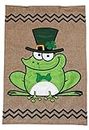 Toland Home Garden St Patrick's Frog 12 x 18 Inch Decorative Cute St Patrick Shamrock Burlap Flag