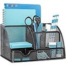 Refand Mesh Desk Organizer, Desktop Office Supplies Multi-Functional Caddy Pen Holder Stationery with 6 Compartments and 1 Drawer for Office, Home, School, Classroom