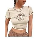 NooHy Angle Baby Printed Round Collar Half Sleeves Crop Top/T-Shirt Suitable for Women and Girls Formal, Casual, Office and Date (Cream, X-Small)