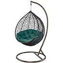 M S KANTI FURNITURE Single Seater Hammock Swing Chair with Stand with Big Cushion Hanging Jhula for Indoor, Balcony,Home, Patio, Yard, Balcony, Garden (Black Swing & Green Cushion)