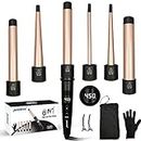 6 in 1 Hair Wand Curling Iron - Janelove 180-450℉ Long-Lasting Ceramic Hair Curlers, 0.35 to 1.25 inch Curling Wand Set for All Women Hair, 110-220V Hair Waver with LCD- Gold