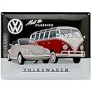 Nostalgic-Art Cartel de chapa retro VW – VW – Meet The Classics – Idea de regalo de furgoneta Volkswagen, metálico, Diseño vintage, 30 x 40 cm