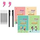 RIYA TOYS STUDIO RTS Magic Book Practice Copybook Handwriting Practice Book for Preschools Learning Activities,4 book(Every book with 16 pages)+1pen +10rifil+1grip Alphabets Numbers Maths