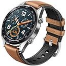 TASLAR Smart Watch Band Accessories Strap for Honor Watch Magic/Huawei Watch GT/22mm Width Lug Watches, Leather, Brown