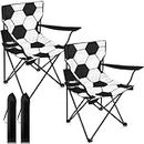 Pickmesh Folding Camping Chairs with Cupholder Carry Bag Portable Lightweight Soccer Pattern Lawn Chairs with Mesh Pocket for Camp Fishing Hiking Picnic Beach Outdoor Sports Theme Activity (2 Pcs)