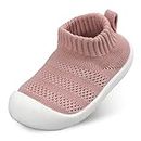 SEBELLST Baby Girl Sneakers Toddler Infant First Walking Shoes Non-Skid Indoor Baby Sneakers Soft Sole Non Slip Cotton Mesh Breathable Lightweight Baby Shoes (Pink, 9-15 Months)