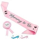 CORRURE Baby Shower Sash and Button Pin for Girl - 'Mommy to Be' Sash and 'Daddy to Be' Pin with Beautiful Pink Ribbon and Black Foil Text - Ideal Mom and Dad Gender Reveal/Baby Shower