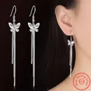 Original 925 Sterling Silver Woman's Fashion Jewelry New Long Chains Butterfly Drop Earrings XY0005