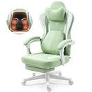 Vigosit Gaming Stuhl mit Beheizter Massage Lendenwirbelstütze, Stoff Gamer Stuhl mit Tasche Frühling Kissen und Fußstütze, Roß und Hoch Gamer 150 kg Belastbarkeit (Grün)