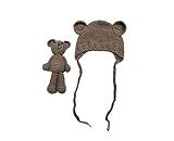Lppgrace Newborn Baby Girls Boys Bear Hat Beanie with Bear Dolls Photography Accessories (Brown)