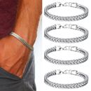 Mens Silver Steel Bracelet Heavy Wristband Bangle Chain Jewelry C6W5