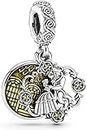 Beauty and the Beast Dancing Dangle Charm in Sterling Silver 925 Compatible with Pandora Charms,and Many Other UK Charm Bracelets.