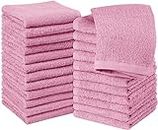 Utopia Towels 24 Pack Cotton Washcloths Set - 100% Ring Spun Cotton, Premium Quality Flannel Face Cloths, Highly Absorbent and Soft Feel Fingertip Towels (Pink)
