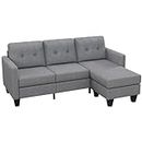 HOMCOM Corner Sofa, Chaise Lounge Furniture, 3 Seater Couch with Switchable Ottoman, L-Shaped Sofa with Thick Padded Cushion for Living Room, Office, Light Grey