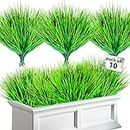 Satefello 10 Bundles Artificial Grass Plants,Outdoor Faux Grass Plant UV Resistant Fake Plastic Wheat Grass for Indoor Outdoor Home Garden Decoration- Green