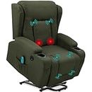 Best Choice Products Modern Linen Electric Power Lift Chair, Recliner Massage Chair, Adjustable Furniture for Back, Legs w/ 3 Positions, USB Port, Heat, Cupholders, Easy-to-Reach Button - Olive
