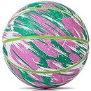 PECOGO Rubber Basketball Size 5 27.5" for Indoor Outdoor Game Gym Training Competition Sports Official Basketballs Gift for Kids Boys Girls Youth Adults，Deflated (Pink Green)