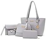 Soperwillton Handbag for Women Wallet Tote Bag Shoulder Bags Top Handle Satchel 5pcs Purse Set, Grey, L
