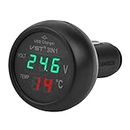 VOKTTA 3 IN 1 Car USB Charger 12V-24V Car Voltmeter Thermometer, LCD Digital Voltage Temperature Monitor Meter for Car Trucks (Red+Green)