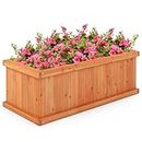 Giantex Raised Garden Bed, 31”x14”x12” Wooden Planter Box with 4 Drainage Holes & Detachable Bottom Panels, Elevated Flower Bed, Rectangular Plant Container for Vegetables, Herbs & Fruits, Orange
