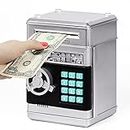 Refasy Kids Piggy Bank,Kids Safe Piggy Bank for Girls Money Saving Box Kids Toys Password Cash Coin Can ATM Bank for Children Great Christmas Birthday Gift Toy for Kids Silver